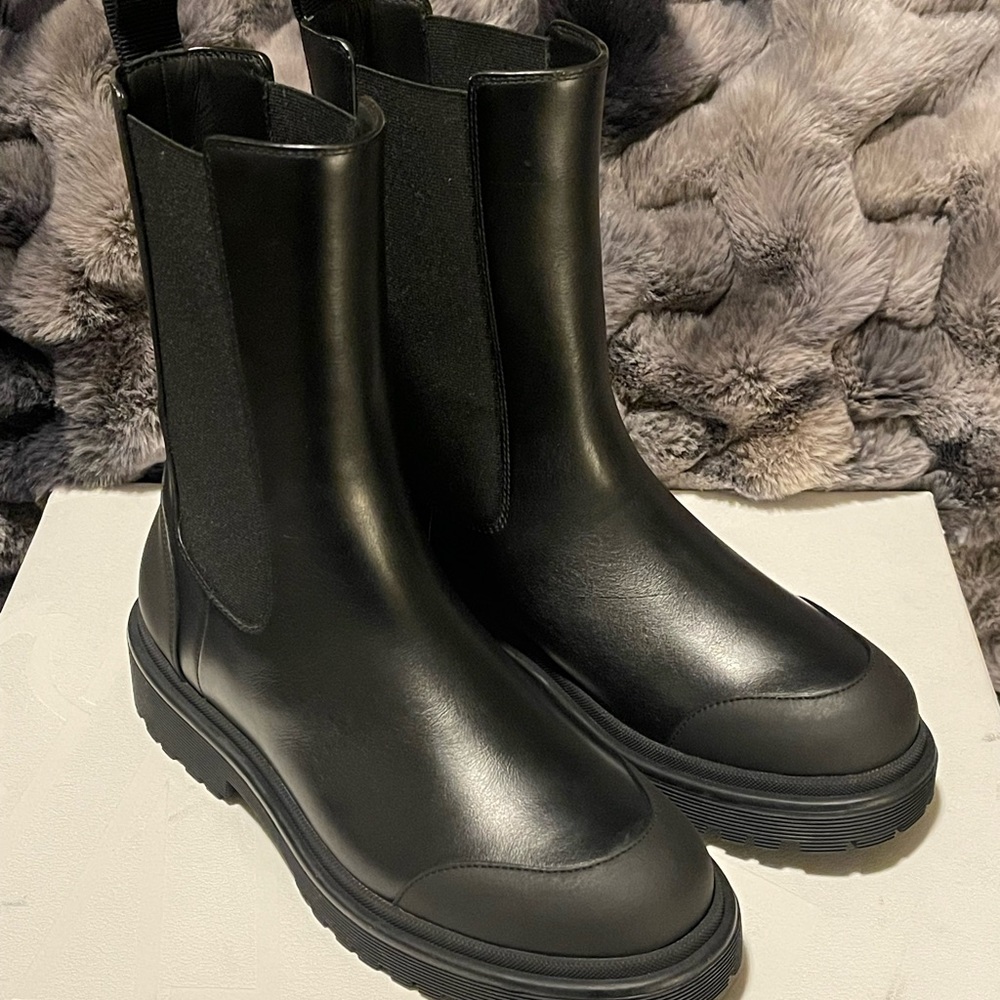 Moncler Black Leather Combat Moto Boots